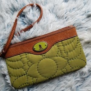 Fossil Key-Per Clutch Wallet Green Quilted Flower